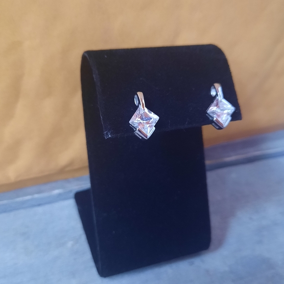 Cubic Zirconia Sterling Silver Solitaire Stud Earrings - Picture 3 of 12
